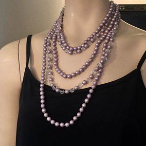 Cezanne 5  Multi Strand Champagne Simulated Pearl & Crystal Statement Necklace